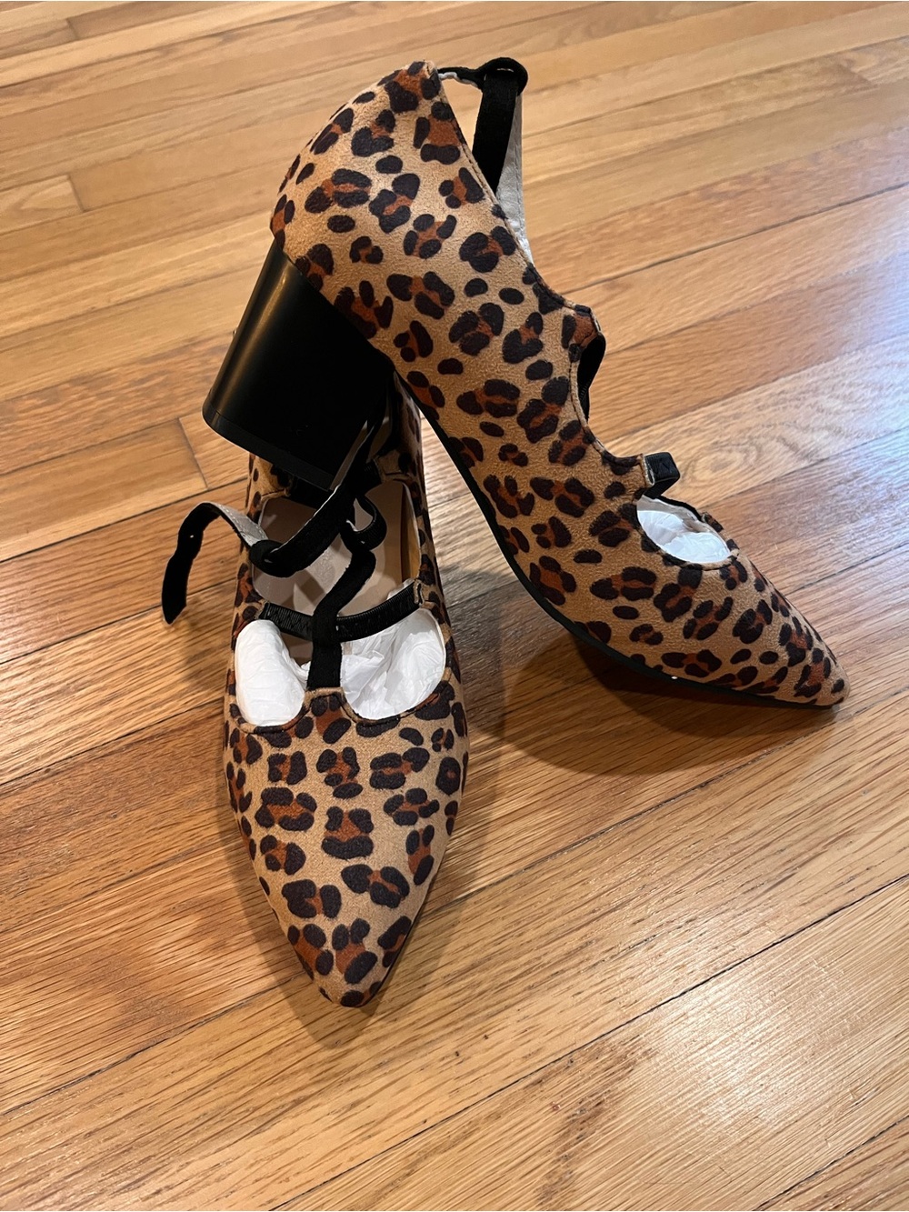 NWOT Leopard Print Strappy Pumps